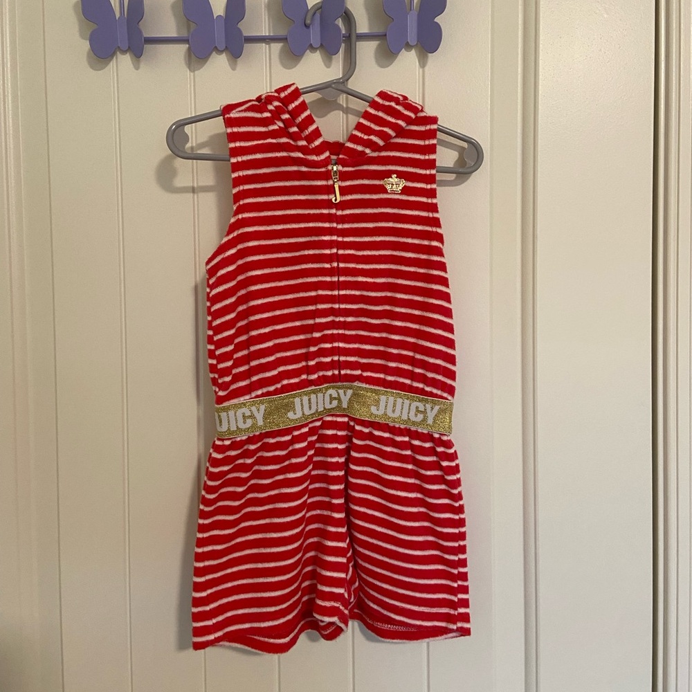 EUC | Juicy Couture girl’s red striped terry cloth‎ romper — 3T